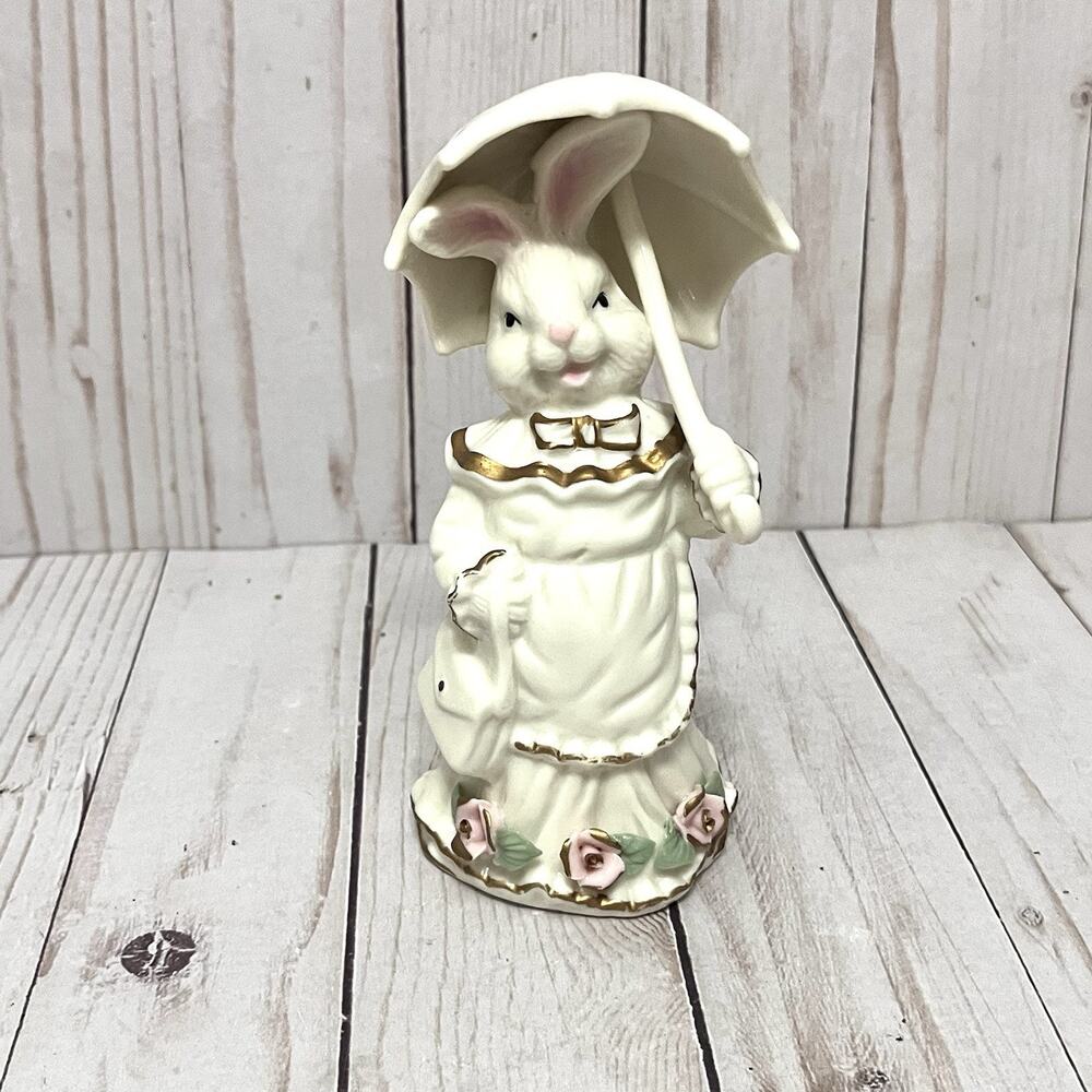 Vintage K's Collection Easter Bunny Figurine- Mrs. Easter Bunny with Umbrella